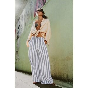 Anthropologie Fidelity Denim Andy Striped Linen 26 Wide Leg Pants Blue White NWT